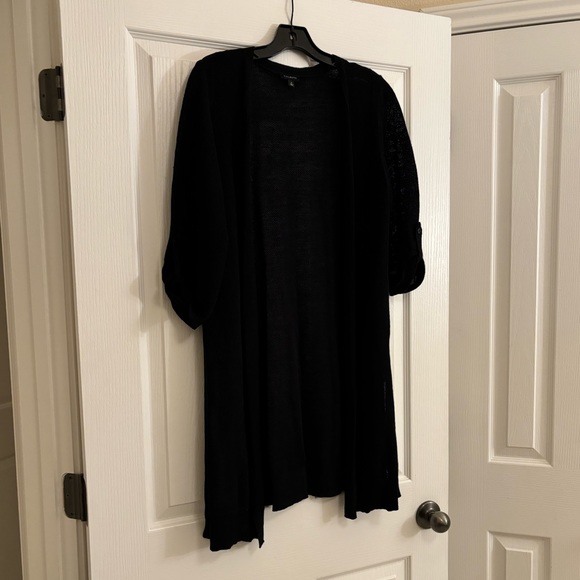 Talbots Black Open Knit Cardigan with Roll Up Sleeves - Picture 10 of 12